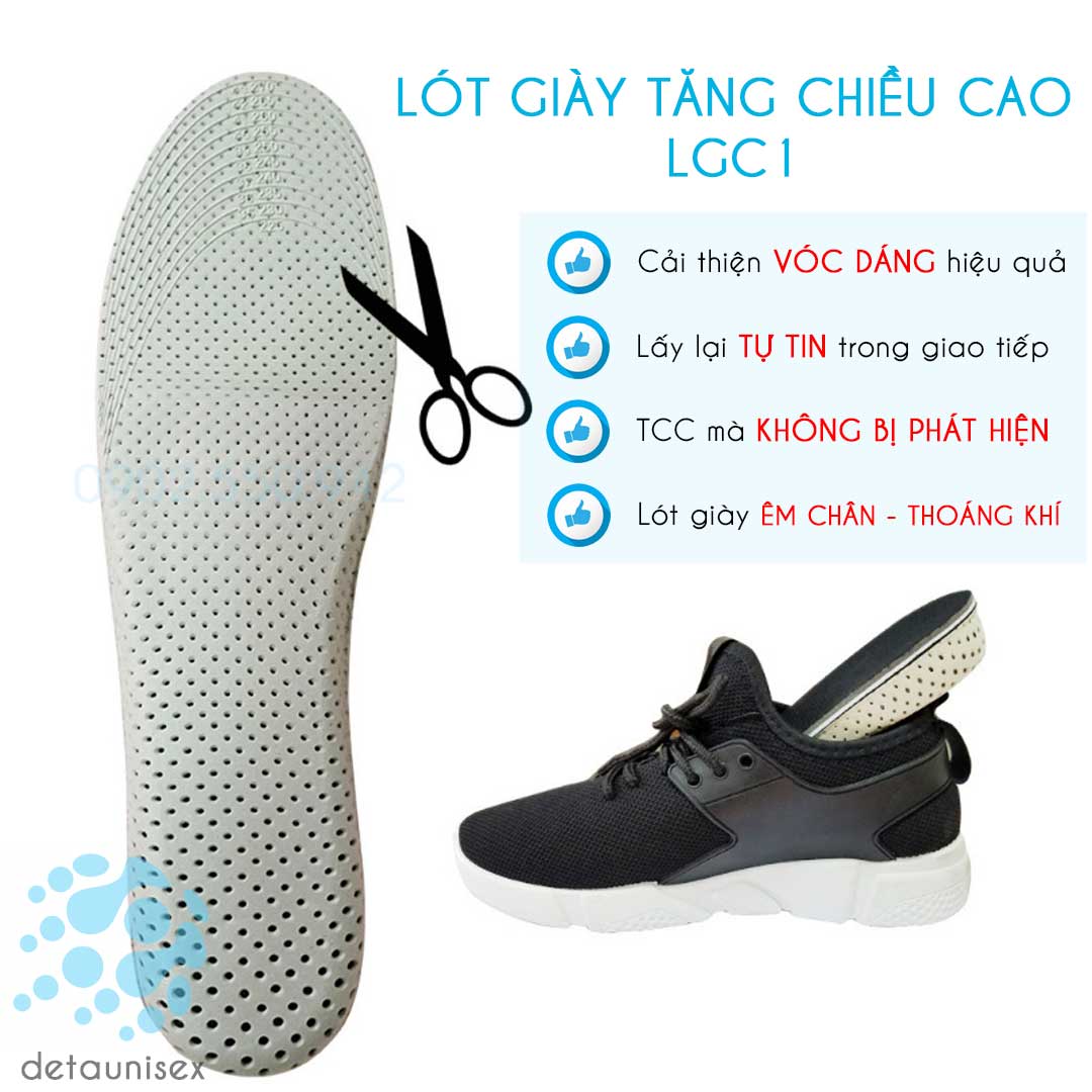 miếng lót giày tăng chiều cao nam nữ thoáng khí LGC1